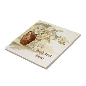 bruine vaas met witte rozenwaterverf tegeltje (Zijkant)