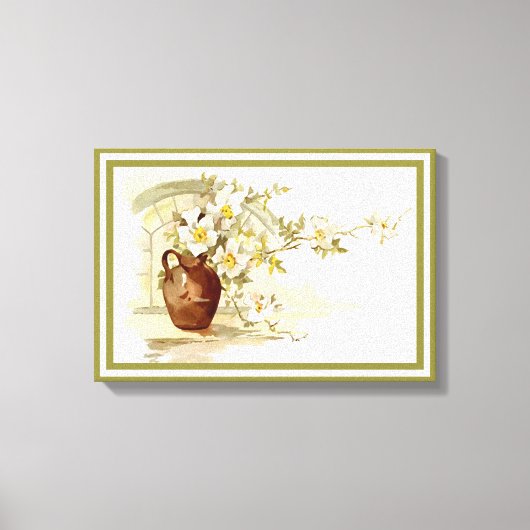 bruine vaas witte rozen waterverf print (Voorkant)