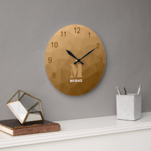 Bruine verloop geometrisch gaas patroon monogram grote klok