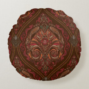 Bruine vintage paisley mandala-worpkussen - Boho  Rond Kussen