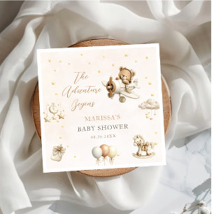 Bruine vliegtuig teddybeer baby shower servetten