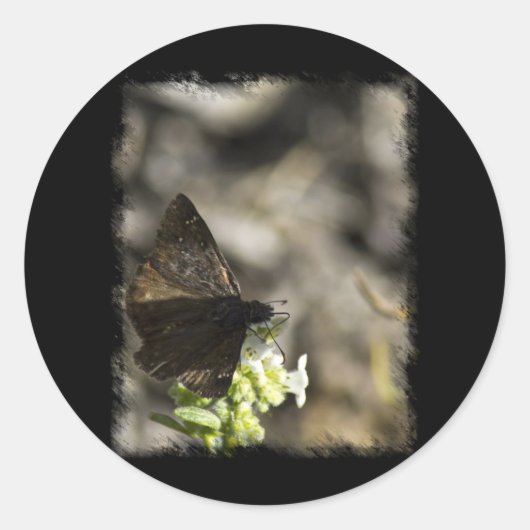 Bruine vlinder ronde sticker (Voorkant)