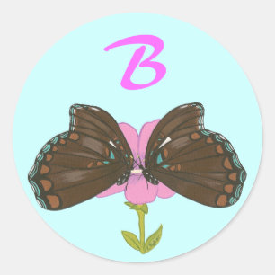 Bruine Vlinders Monogram Trouwzegels Ronde Sticker