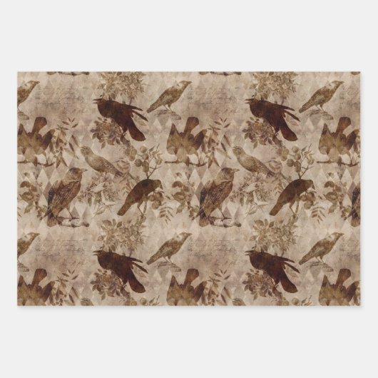 Bruine vogels en bijkantoren inpakpapier vel (Voorkant)