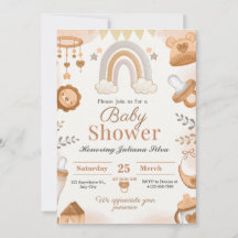 Bruine waterverf babyshower uitnodigingen