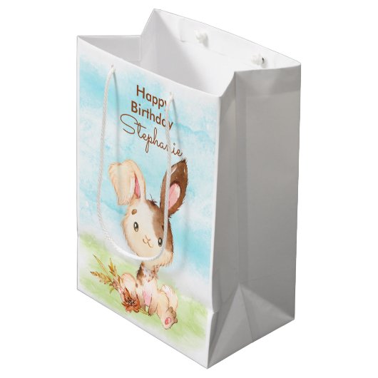 Bruine Waterverf Little Bunny Medium Cadeauzakje (Voorkant Gekanteld)