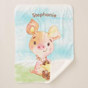 Bruine Waterverf Little Piggy Sherpa Deken