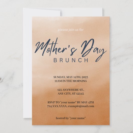 Bruine Waterverf Moederdag Brunch Uitnodiging (Voorkant)
