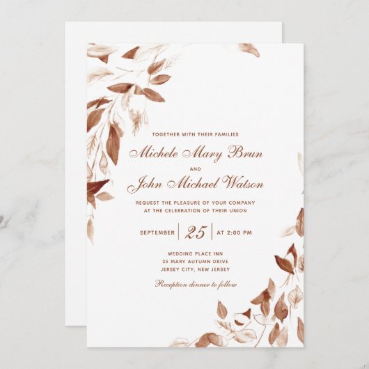 Bruine Waterverf najaar uitnodigen voor bruiloft Kaart (Voorkant / Achterkant)