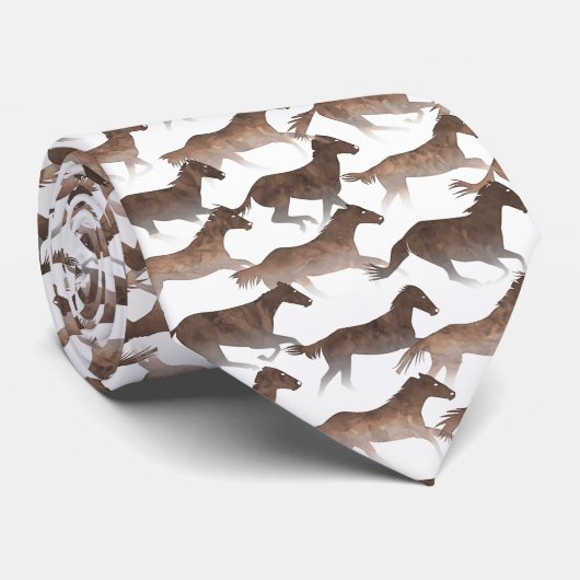 Bruine Waterverf paarden Stropdas (Opgerold)