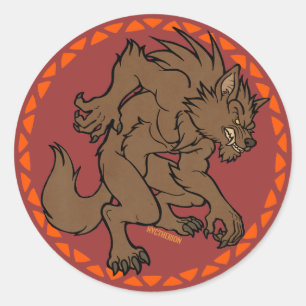 Bruine weerwolf ronde sticker