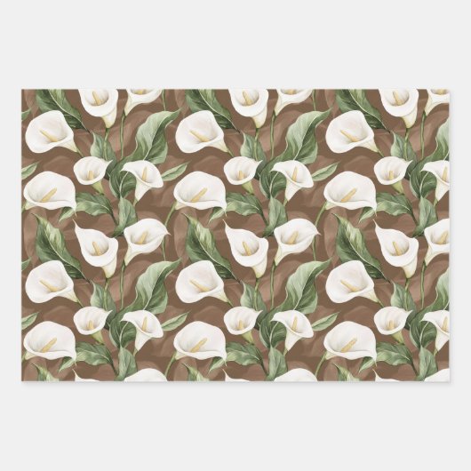 Bruine Witte Calla Lelie Bloemige Bruidsdouche Inpakpapier Vel (Voorkant)