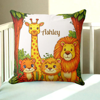 Bruine Witte Dieren Nursery Jungle Safari  Kussen