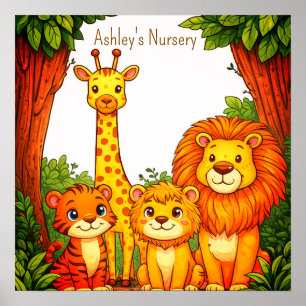 Bruine Witte Dieren Nursery Jungle Safari Poster