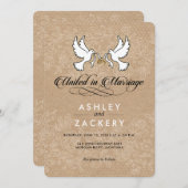 Bruine, witte duiven bruiloft uitnodiging (Voorkant / Achterkant)