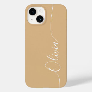 Bruine Witte Elegante Calligrafie Script Naam Case-Mate iPhone 14 Hoesje