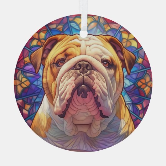 Bruine witte Engelse Bulldog met vlekken Glas Ornament (Achterkant)