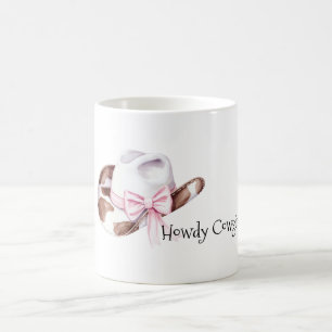 Bruine Witte Roze Strik Cowgirl Hoed Koffiemok