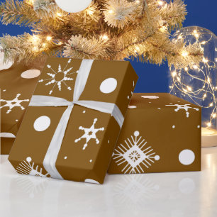 Bruine Witte Sneeuwvlokken Patroon Cadeaupapier