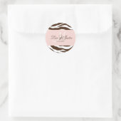 Bruine zebra/monogramstickers ronde sticker (Tas)