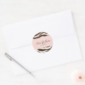 Bruine zebra/monogramstickers ronde sticker (Envelop)