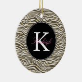 Bruine Zebra Print Gouden Confetti Monogram Keramisch Ornament (Rechts)