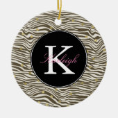 Bruine Zebra Print Gouden Confetti Monogram Keramisch Ornament (Voorkant)
