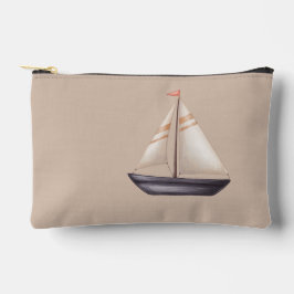 Bruine Zeilboot en Naam op Beige Etui