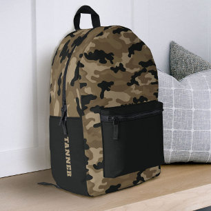 Bruine zwarte camouflage jongens schooltas bedrukte rugzak