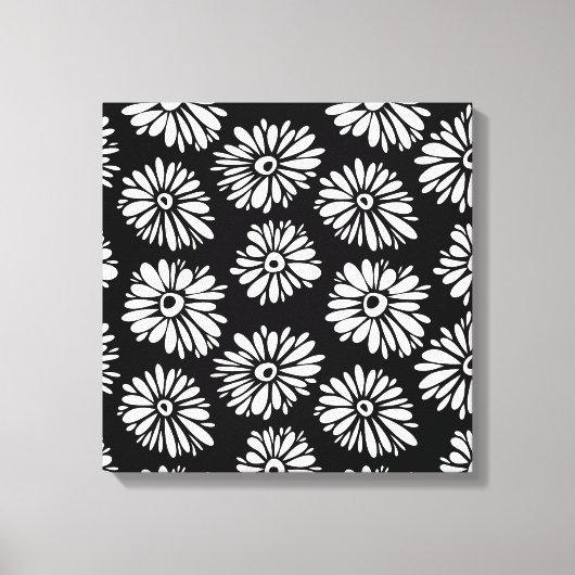 Bruine zwarte en witte bloemen canvas afdruk (Voorkant)