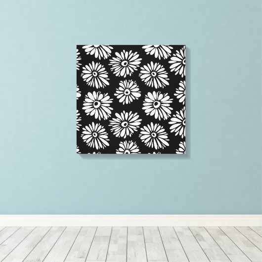 Bruine zwarte en witte bloemen canvas afdruk (Insitu (Houten vloer))