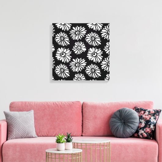 Bruine zwarte en witte bloemen canvas afdruk (Insitu (Woonkamer))
