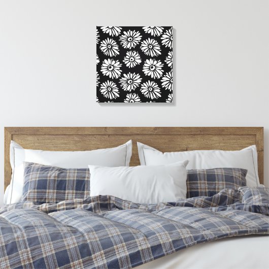 Bruine zwarte en witte bloemen canvas afdruk (Insitu (Slaapkamer))