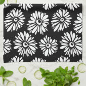 Bruine zwarte en witte bloemen theedoek (Gevouwen)