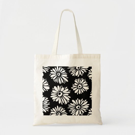 Bruine zwarte en witte bloemen tote bag (Voorkant)
