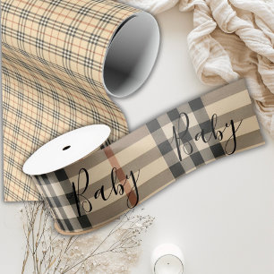 Bruine Zwarte Geruite Elegante Baby Shower Satijn Lint