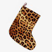 Bruine Zwarte Gouden Luipaardprint Grote Kerstsok (Voorkant (Hangend))