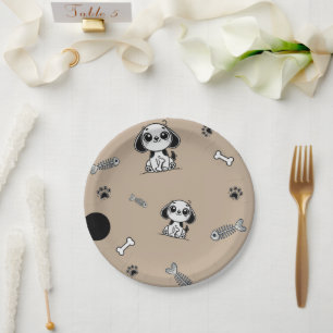 Bruine & Zwarte Visbotten Hond Puppy Verjaardagsfe Papieren Bordje