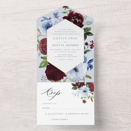 bruinrode waterverf bloedige bruiloft all in one uitnodiging (Binnen)