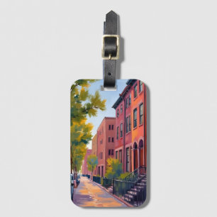 Bruinstenen stadsweg Boston Baksteen Waterverf Bagagelabel