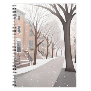 Bruinstenen Straat   Sneeuwwinter Aquarel Notitieboek