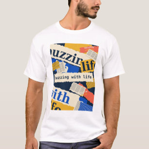 Bruisend van het Leven Retro Typografie Collage T-shirt