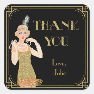 Bruisende 20's Flapper Goud Glitter Zwart Retro Vierkante Sticker