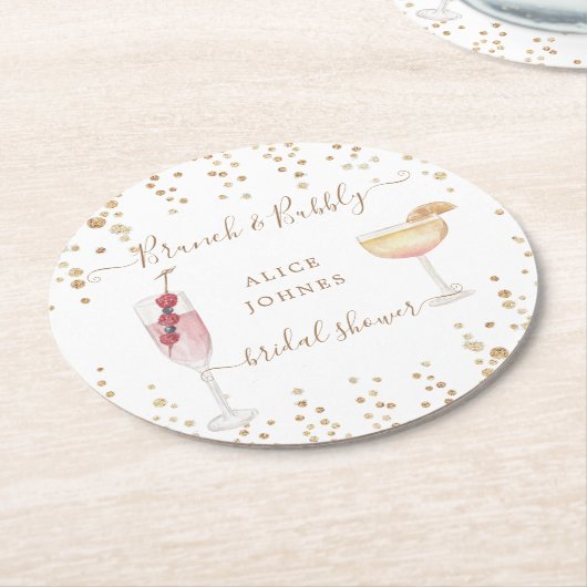 Bruisende cocktails gouden glitters bruidsbrunch ronde kartonnen onderzetter (Gebogen)