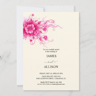 Bruisende Fuchsia Waterverf Bloemen Bruiloft  Kaart