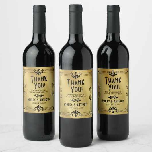 Bruisende Jaren 20 Art Deco Goud Zwart Bruiloft Wijn Etiket (Flessen)