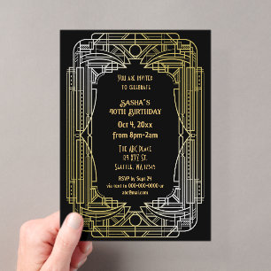 Bruisende jaren 20 art deco great gatsby verjaarda acryl uitnodigingen