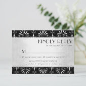 Bruisende Jaren 20 Decadentie | Zilveren Zwarte Ar RSVP Kaartje (Staand voorkant)