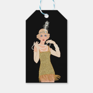 Bruisende Jaren 20 Flapper Goud Glitter Zwart Retr Cadeaulabel