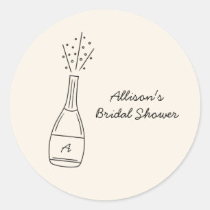 Bruisende knallende champagnefles bruidsdouche ronde sticker